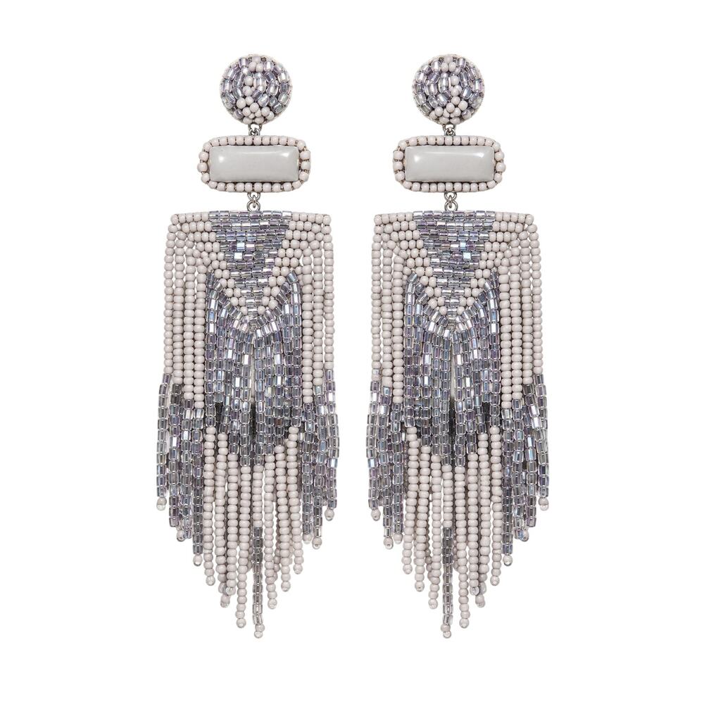 Deepa Gurnani Jody Beaded Chandelier Fringe Earrings Light Gray Silver OS